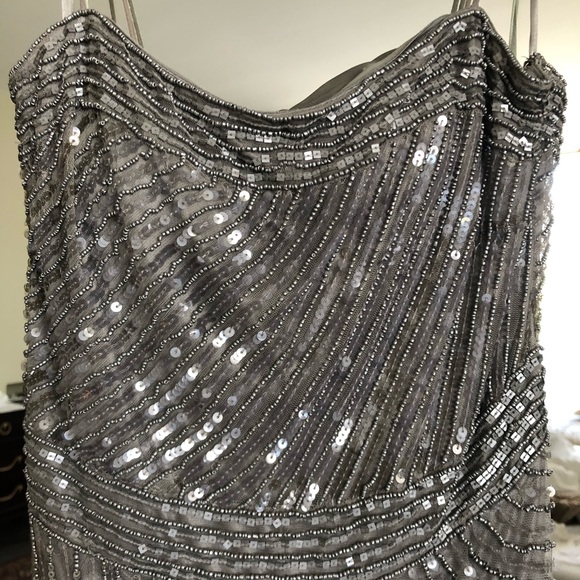 Aidan Mattox silver beaded dress spaghetti strap - Picture 1 of 7
